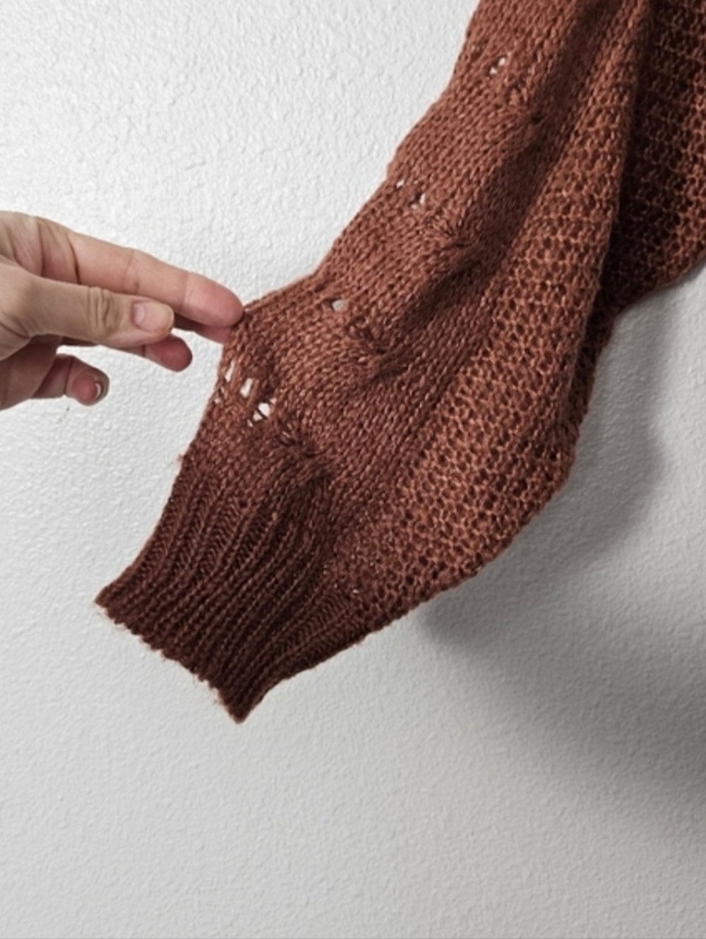 Women’s Brown Open-Knit Mock Neck Sweater Sz XL - Picture 8 of 8